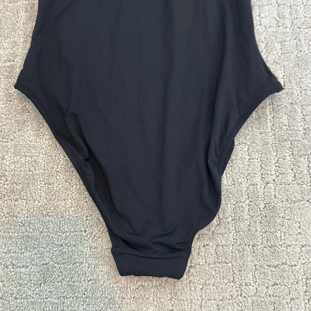 NEW NWT Trina Turk Black off shoulder ruffle one piece swimsuit modest